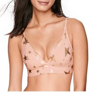 PINK Victoria’s Secret Bonded Scallop Star Plunge Pink & Gold Bralette Small